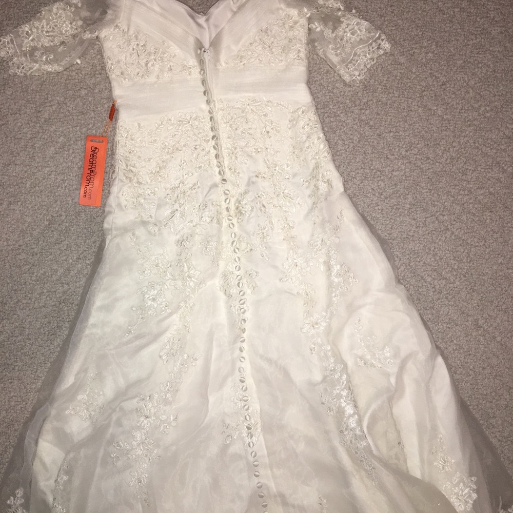 Off Shoulder Short A-Line Embroidery Wedding Dress - Picture 5 of 6